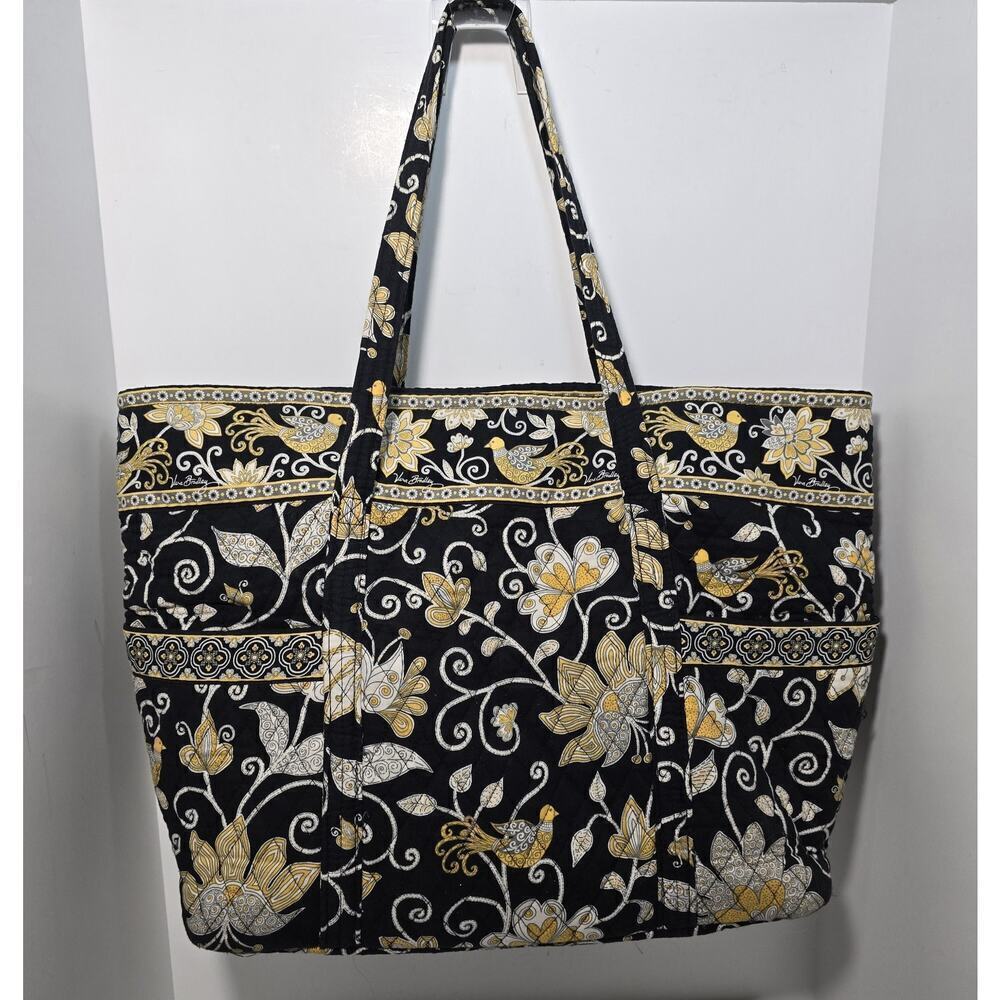 Vera Bradley X Large Tote Bag & Snap Card/ID Wallet Yellow Bird Black/Yellow
